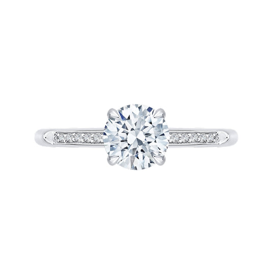 Shah Luxury 14K White Gold Round Diamond Cathedral Style Engagement Ring (Semi-Mount)