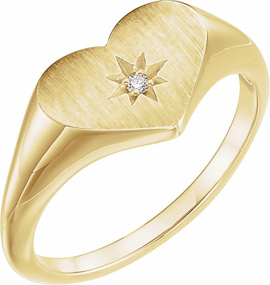 14K Yellow .01 CT Diamond 11.9 mm Heart Starburst Ring