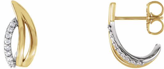 14K Yellow/White 1/10 CTW Diamond Freeform J-Hoop Earrings