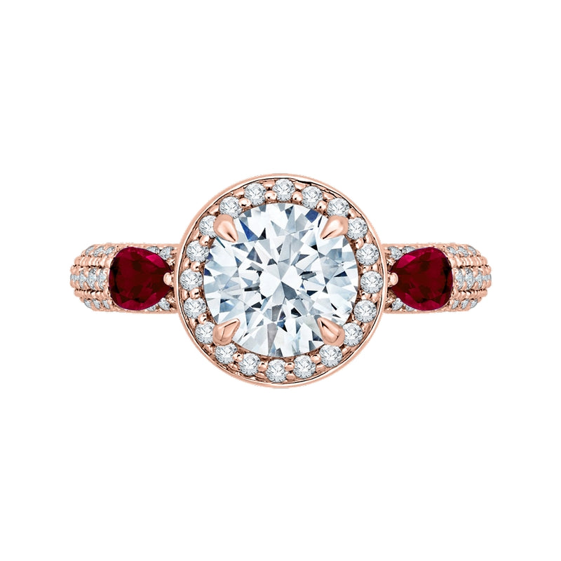 Shah Luxury Round Diamond and Ruby Engagement Ring In 14K Rose Gold (Semi-Mount)