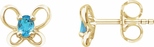 14K Yellow 4x3 mm Oval March Youth Butterfly Birthstone Earrings