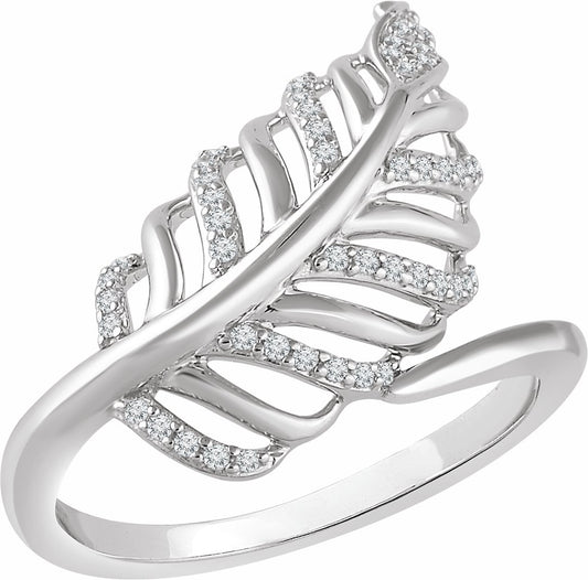 14K White 1/5 CTW Diamond Leaf Ring