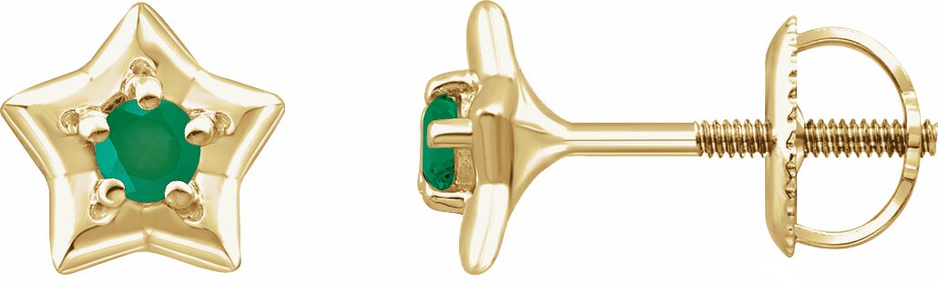 14K Yellow 3 mm Round May Youth Star Birthstone Earrings