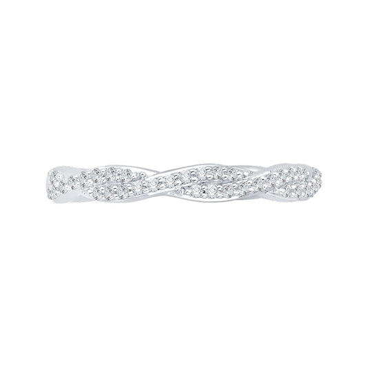 Shah Luxury 14K White Gold Round Diamond Criss-Cross Half-Eternity Wedding Band
