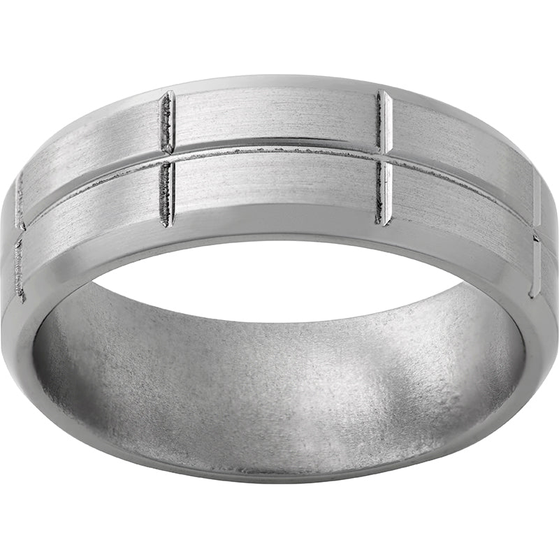 Titanium Beveled Edge Band with Vertical and Horizontal Grooves and Satin Finish