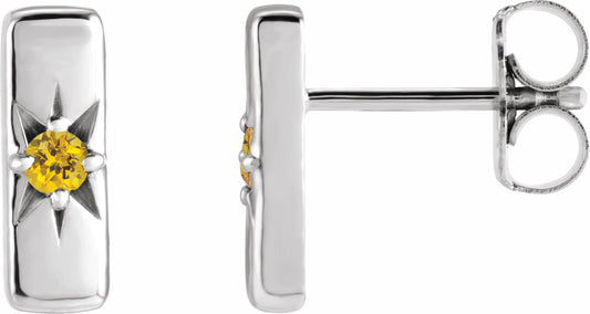 14K White Yellow Sapphire Starburst Bar Earrings