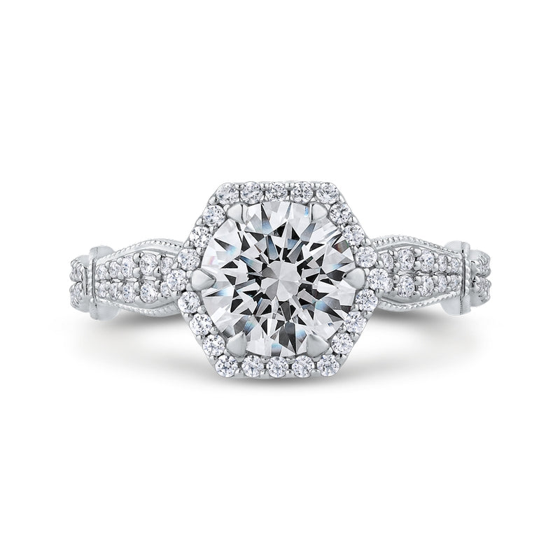 Shah Luxury Round Diamond Halo Vintage Engagement Ring In 14K White Gold (Semi-Mount)