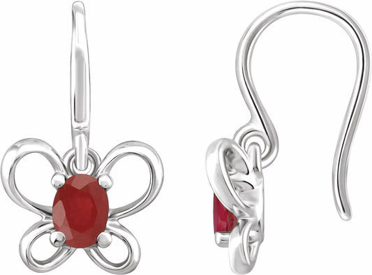 14K White 4x3 mm Oval July Youth Butterfly Birthstone Earrings