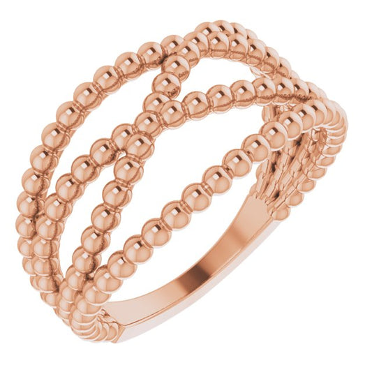 14K Rose Beaded Criss-Cross Ring