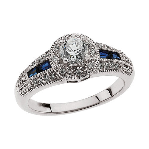 Stuller 14k White Gold Blue Sapphire and Diamond Engagement Ring