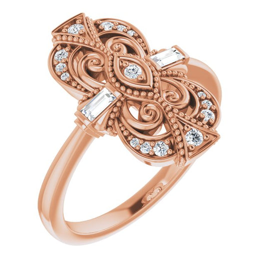 14K Rose 1/6 CTW Diamond Vintage-Inspired Ring