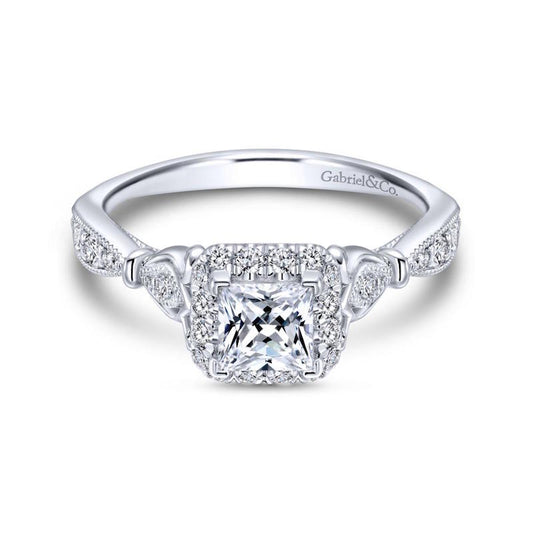 Gabriel & Co. 14k White Gold Victorian Halo Engagement Ring