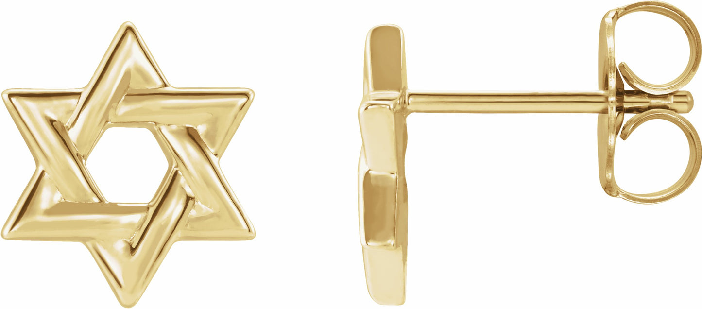 14K Yellow Star of David Earrings