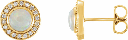 14K Yellow 5 mm Opal & 1/6 CTW Diamond Halo-Style Earrings