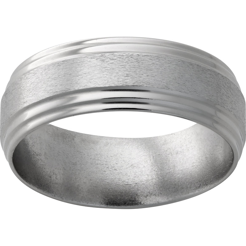 Titanium Flat Band with Double Grooved Edges and Stone Finish