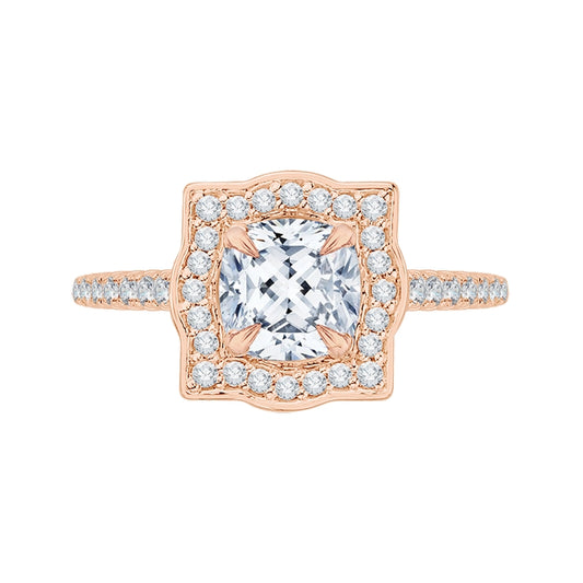 Shah Luxury 14K Rose Gold Cushion Cut Diamond Halo Vintage Engagement Ring (Semi-Mount)