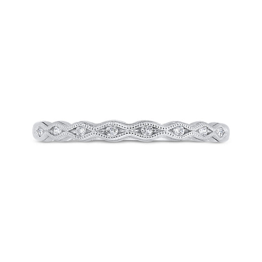 Shah Luxury 14K White Gold Diamond Wedding Band with Milgrain