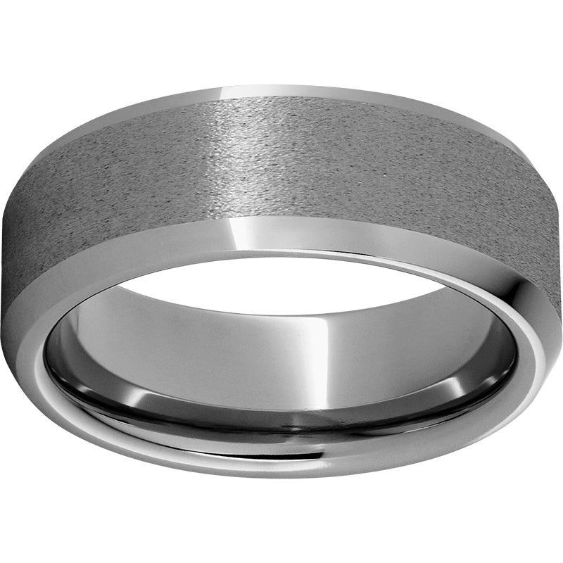 Rugged Tungsten  8mm Beveled Edge Band with Stone Finish