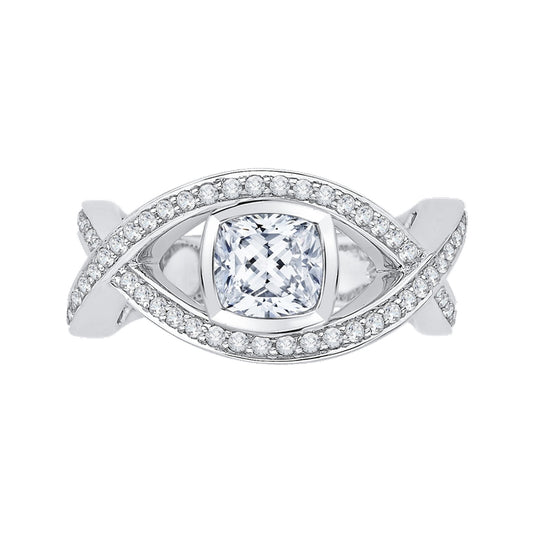 Shah Luxury 14K White Gold Cushion Diamond Engagement Ring with Split Shank (Semi-Mount)