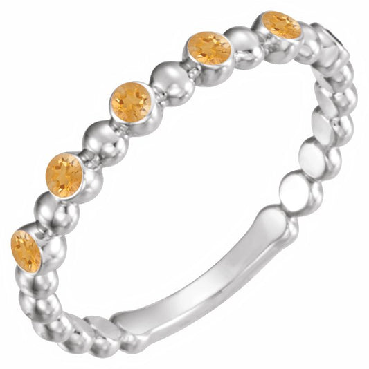 14K White Citrine Stackable Ring