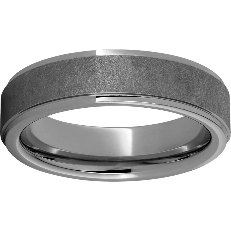 Rugged Tungsten  6mm Flat Grooved Edge Band with Sentinel Finish