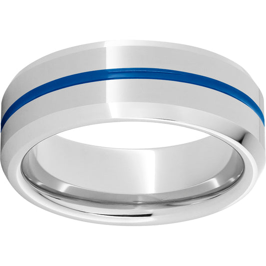 Serinium Beveled Edge Band with Thin Blue Line Inlay