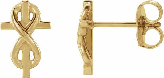 14K Yellow Infinity-Inspired Cross Earrings