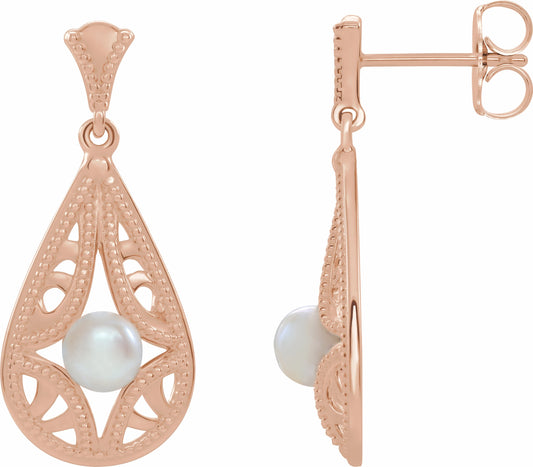 14K Rose Freshwater Cultured Pearl Vintage-Inspired Earrings