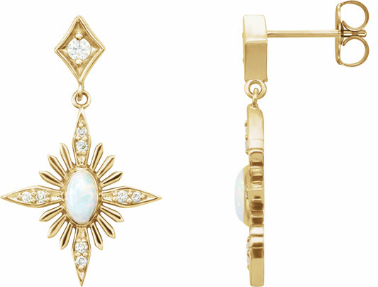 14K Yellow Australian Opal & 1/6 CTW Diamond Celestial Earrings