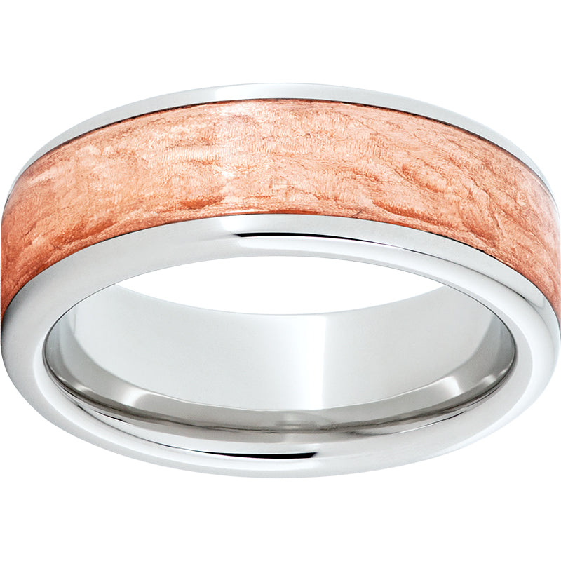 Serinium Pipe Cut Band with Bark Finish Copper Inlay