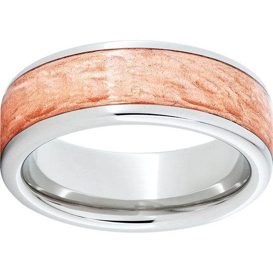 Serinium Pipe Cut Band with Bark Finish Copper Inlay