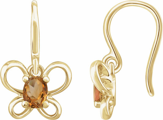 14K Yellow 4x3 mm Oval November Youth Butterfly Birthstone Earrings