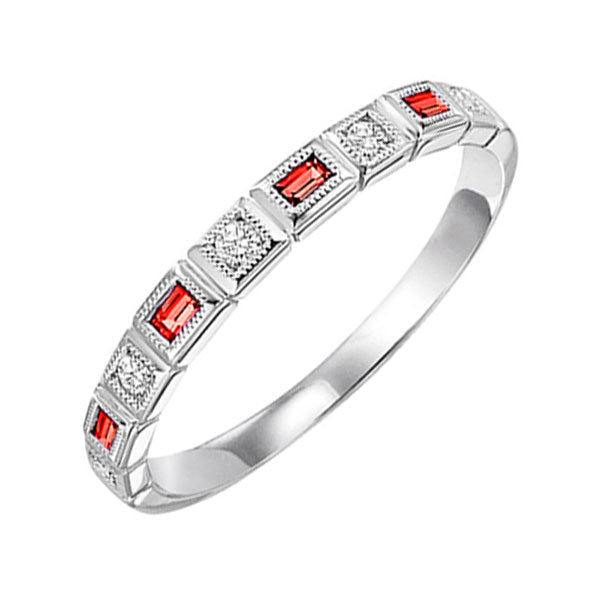 Gems One 10Kt White Gold Diamond (1/10Ctw) & Ruby (1/8 Ctw) Ring