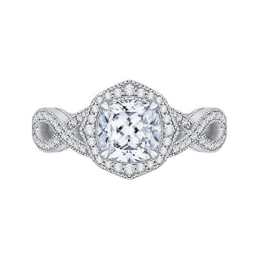 Shah Luxury 14K Two-Tone Gold Cushion Cut Diamond Halo Engagement Ring with Split Shank (Semi-Mount)