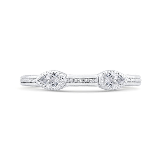 Shah Luxury 14K White Gold Pear Diamond Wedding Band
