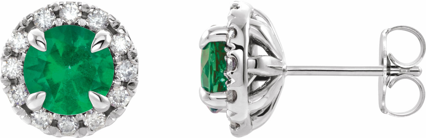 14K White Emerald & 1/5 CTW Diamond Earrings