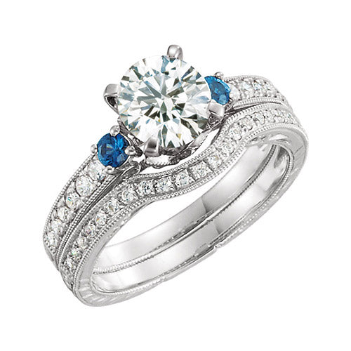 Stuller 14k White Gold Blue Sapphire and Diamond Semi-mounting Engagement Ring