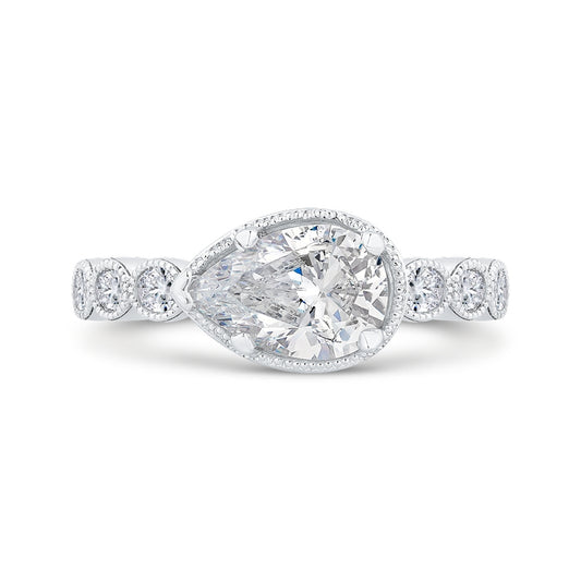 Shah Luxury 14K White Gold Split Shank Pear Diamond Halo Engagement Ring (Semi-Mount)