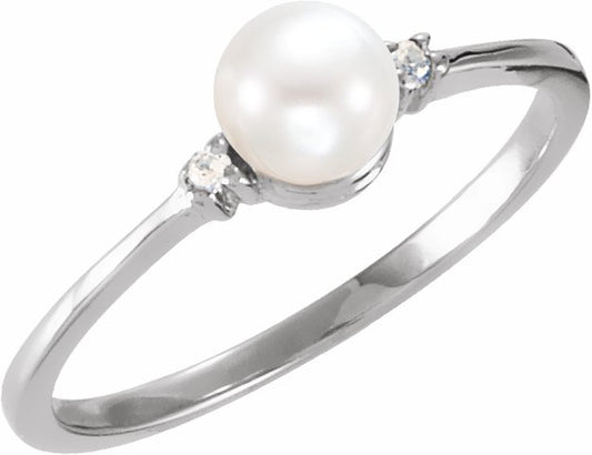 14K White Freshwater Cultured Pearl & .025 CTW Diamond Ring