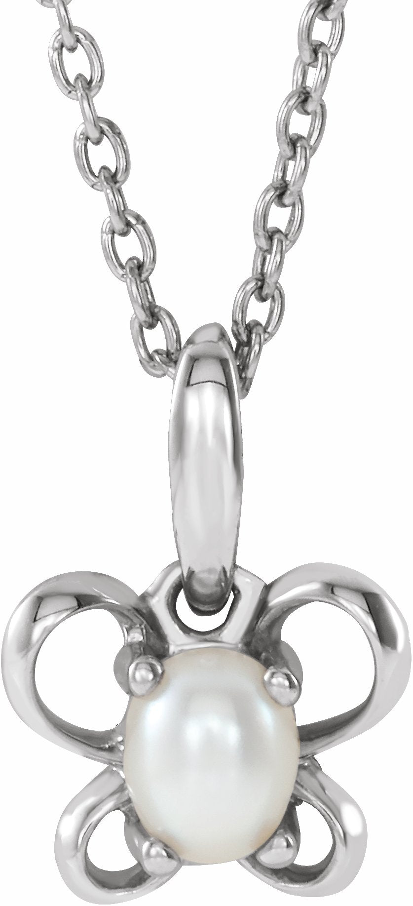 14K White 4x3 mm Oval June Youth Butterfly Birthstone 15 Necklace
