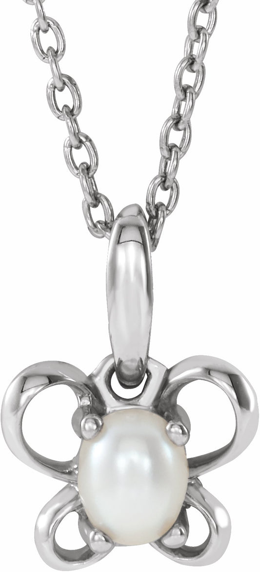14K White 4x3 mm Oval June Youth Butterfly Birthstone 15 Necklace