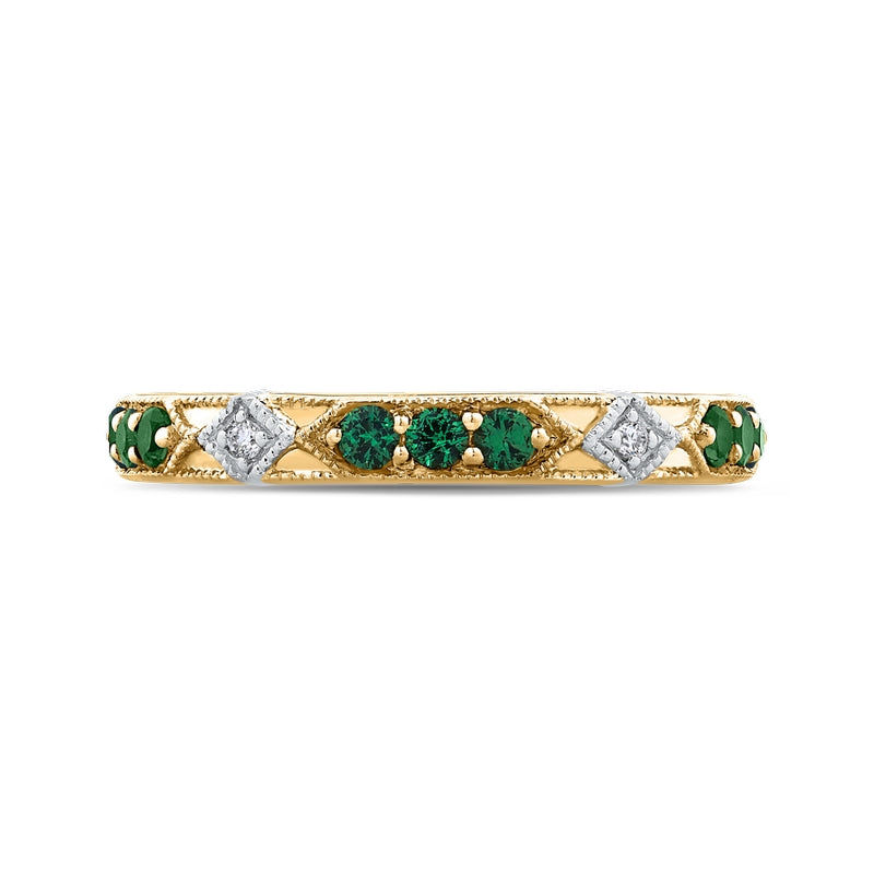 Shah Luxury 14K Two-Tone Gold Round Diamond and Green Tsavorite Wedding Band