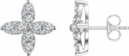 14K White 1 1/4 CTW Diamond Flower Earrings