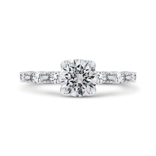 Shah Luxury 14K White Gold Round Cut Diamond Engagement Ring (Semi-Mount)