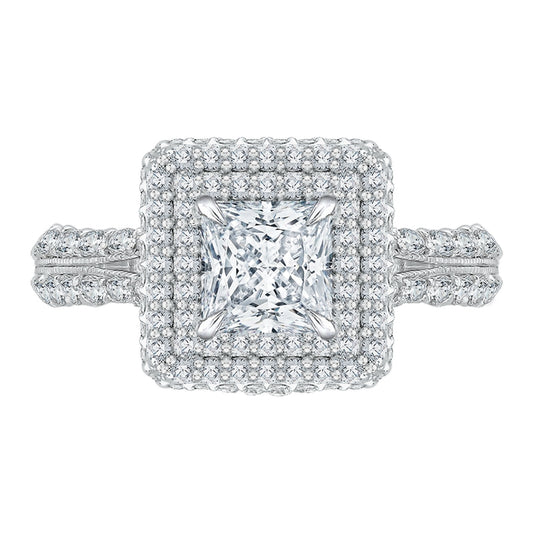 Shah Luxury 14K White Gold Princess Cut Diamond Double Halo Engagement Ring (Semi-Mount)