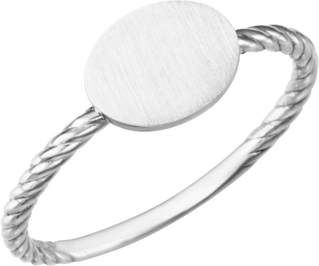 14K White Oval Engravable Rope Ring