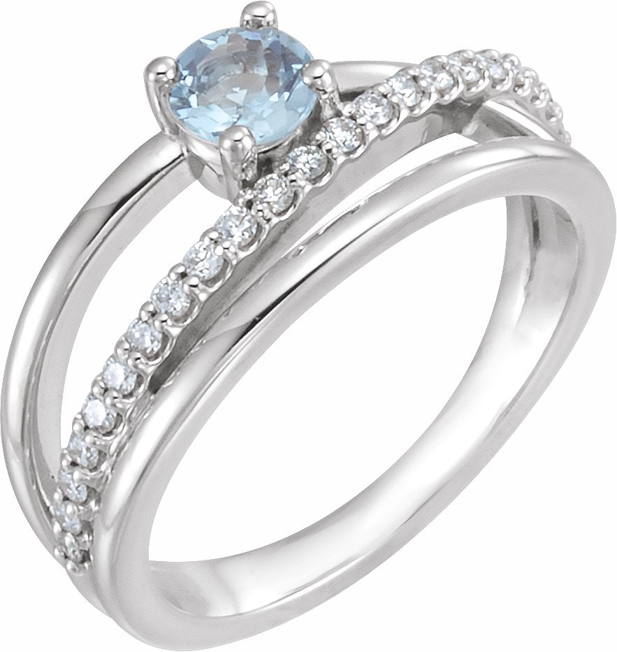 14K White Aquamarine & 1/4 CTW Diamond Ring