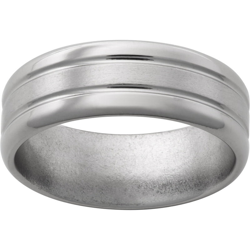 Titanium Pipe Cut Band with Two .5mm Grooves and Satin Finish Center