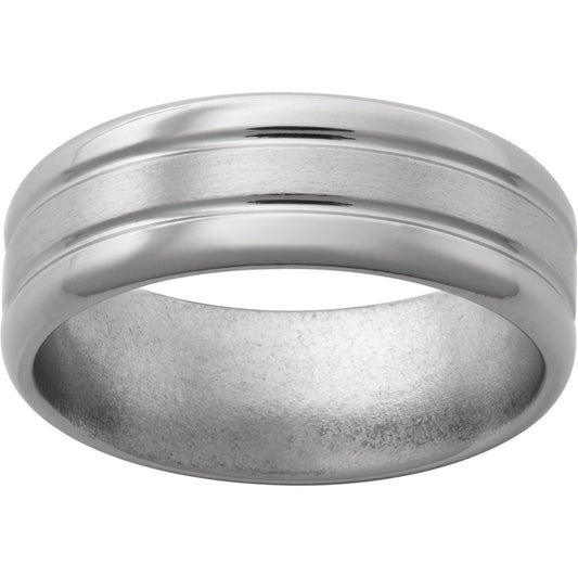 Titanium Pipe Cut Band with Two .5mm Grooves and Satin Finish Center