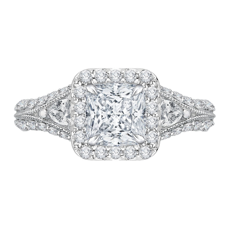 Shah Luxury 14K White Gold Princess Diamond Halo Engagement Ring with Split Shank (Semi-Mount)